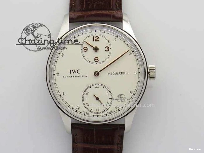 MIROTIME 0122 Sustainable Portuguese IW5444 SS White Dial RG Numbers On Brown Leather Strap A 7256